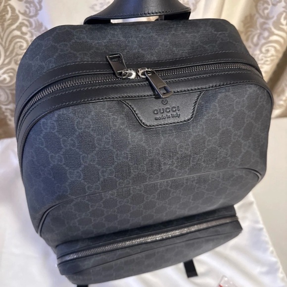Gucci GG Supreme Black Canvas Leather Monogram Backpack 322069 NEW NWT 16x 12x 7 - Picture 6 of 16